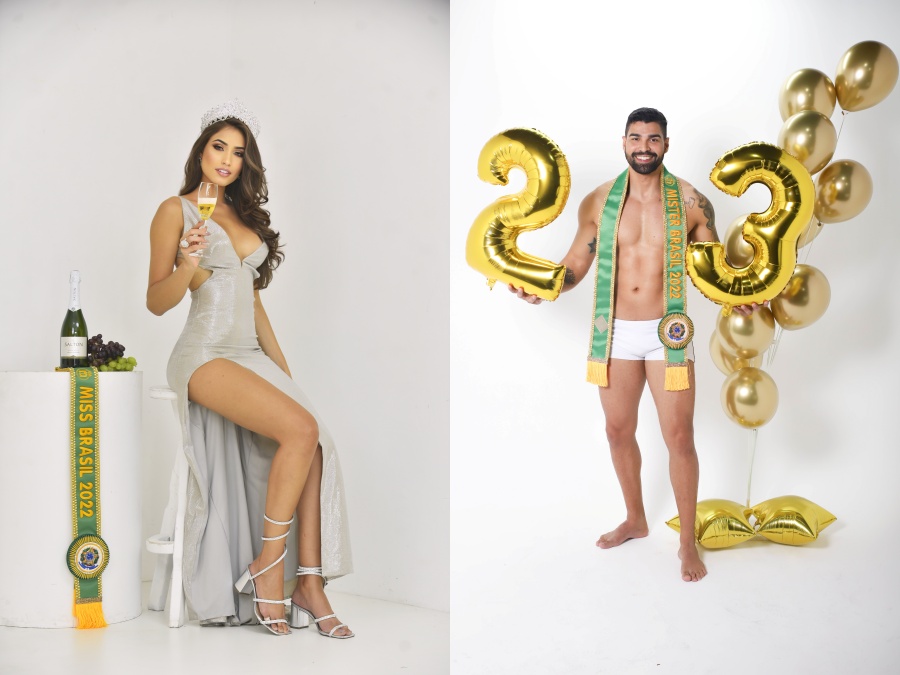 Miss Brasil Tatiana Bertoncini e o Mister Brasil Paulo Roberto comemoram a chegada de 2023