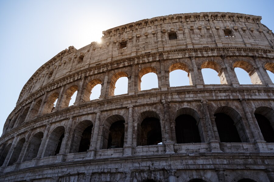 low angle shot famous colosseum rome italy bright sky 181624 7244