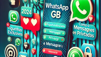 Imagem destacada sobre WhatsApp GB em 2024, mostrando figurinhas exclusivas, privacidade e personalização, com temas vibrantes e ícones de segurança.