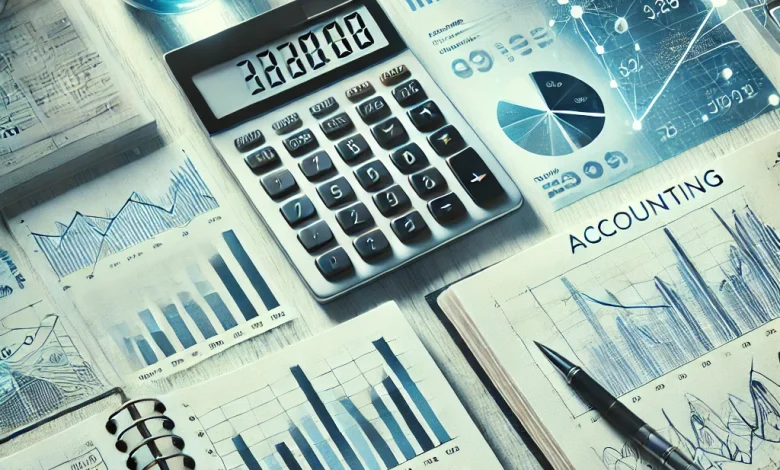 DALL·E 2024 11 11 18.26.34 Featured image for an article on accounting with a modern and professional design. The image includes a calculator a notebook with handwritten numbe