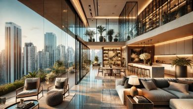 batch DALL·E 2024 11 07 16.47.26 A luxurious apartment in Sao Paulo featuring modern Brazilian architecture with expansive glass windows showcasing a view of the city skyline. The in