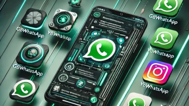 Imagem destacada mostrando as melhores versões de WhatsApp Modificado como GBWhatsApp, YoWhatsApp e FMWhatsApp, em um smartphone com interface personalizada.