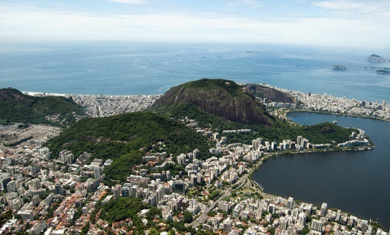 aerial shot lagoa rio de janeiro brazil