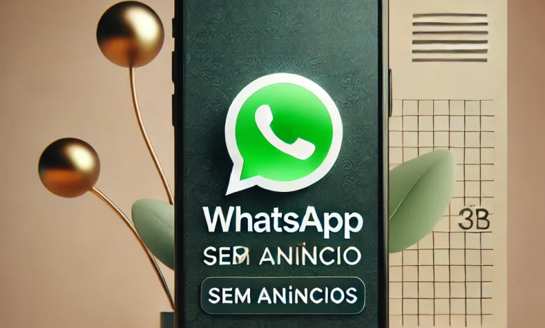 magem de um smartphone exibindo o ícone do WhatsApp GB e a mensagem 'Sem anúncios', simbolizando um aplicativo sem propagandas.