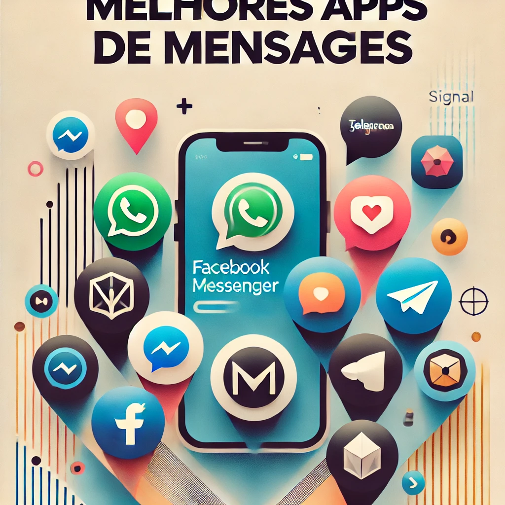 Imagem destacando os principais aplicativos de mensagens como WhatsApp, Telegram, Facebook Messenger e Signal, ilustrando sua popularidade e funcionalidade.