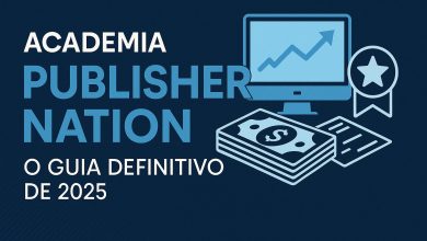 Banner da Academia Publisher Nation – O Guia Definitivo de 2025, destacando crescimento de renda em dólar e certificação.