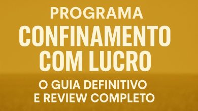 Banner dourado com texto “Programa Confinamento com Lucro – O Guia Definitivo e Review Completo” destacando o curso online de pecuária intensiva para maximizar lucros.