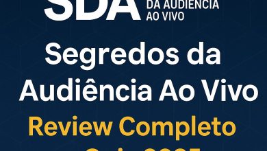 Imagem destacada do review “Segredos da Audiência Ao Vivo 2025” com logo SDA sobre fundo azul escuro e título “Review Completo e Guia 2025”.