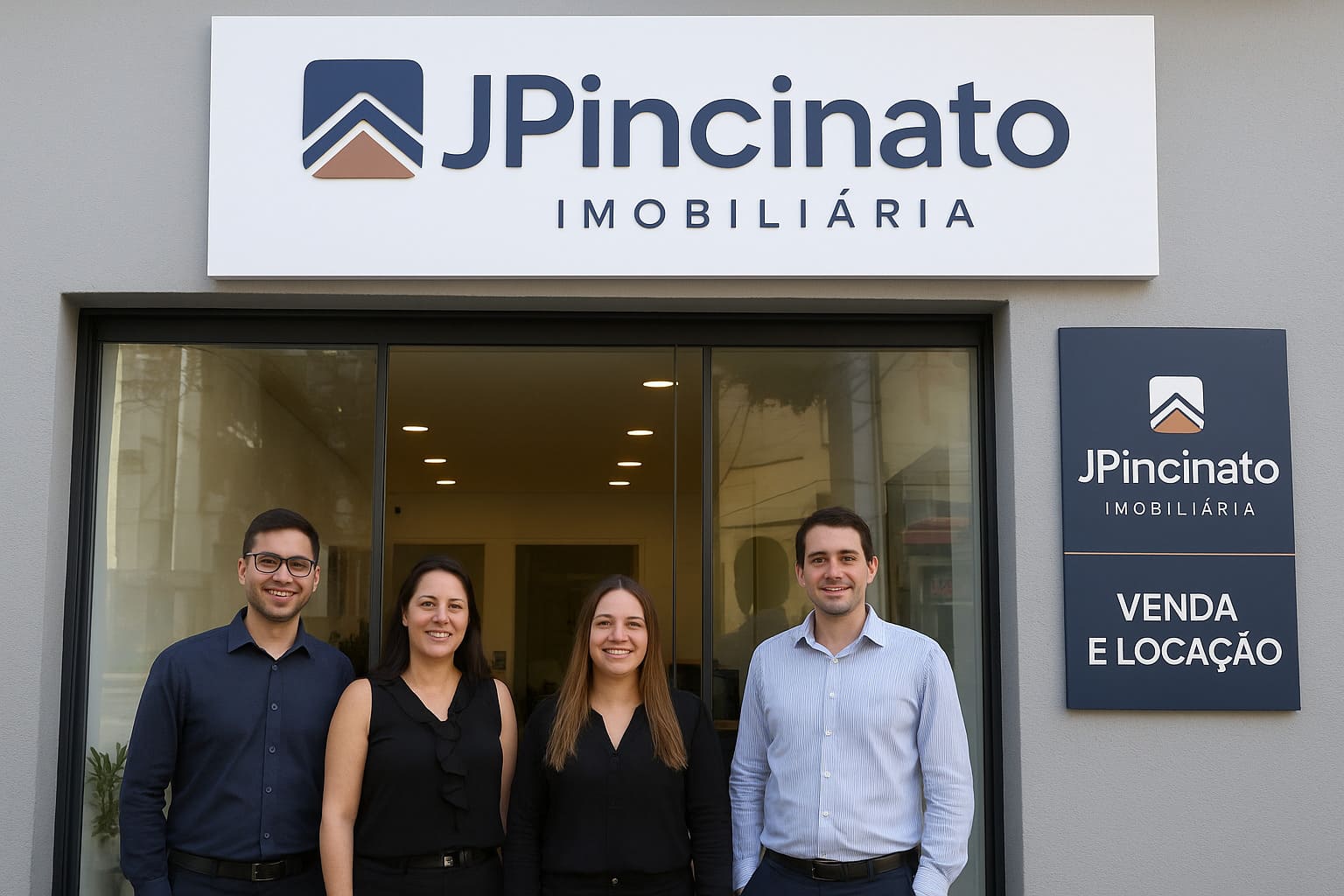 JPincinato — imobiliária em Jundiaí, fachada e equipe.